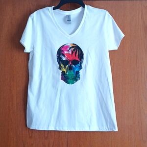 NEW Handmade Tropical Skull V-neck Women's Tshirt
